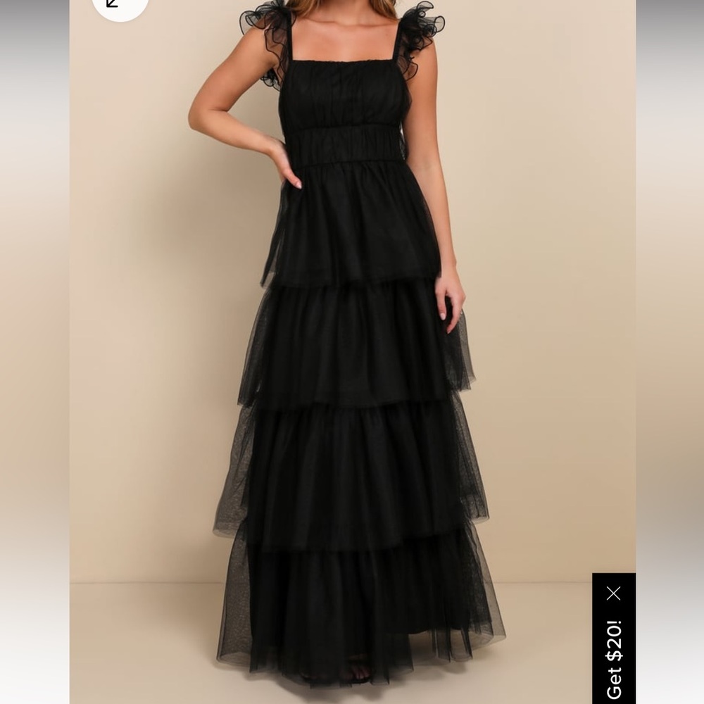 Lulu’s Black For Love Tulle Mesh Tiered Dress